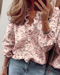 Spring and summer new long sleeved ruffled shirt women's shirt