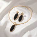 Elegant Black/Red Oval Charm Jewelry Set Snake Chain Necklace Drop Earrings Fashion Gift For Women Birthday Holiday Present