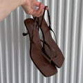 Retro Square Toe Clip Toe Sandals Kitten Heel Back Strap Brown Solid Concise French Style Sexy Fashion Women Shoes Summer Casual
