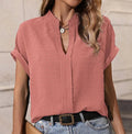 Spring and Autumn Women's Shirts Women's New Tops Short Sleeve V-Neck Causal Loose Solid Colour Female Blouses