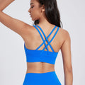 Solid Color Women Fitness Sports Bra Top Gym Yoga Backless Athletic Back Cutout Cross Tight Workout Soft With Chest Pad