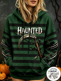Women Fleece Hoodie Halloween Horror Stripe Metal Claw Print Long Sleeve Pullover
