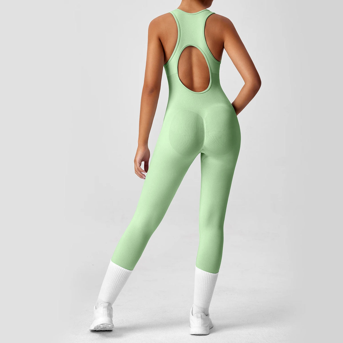 Women Yoga Seamless Peach Booty One-Piece Yoga Bodysuit - V-Back Tummy Control Gym Outfit for Women - Sexy Workout Jumpsuit Fitness Bodycon