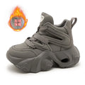 Chunky Platform Hidden Height Increasing Sneakers Casual Lace Up Shoes In White And Grey With Hollow Out Design For Streetwear