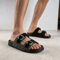Women Summer Leopard Print Double Adjustable Buckle Slide Sandals Large Size Open‑Toe Casual Slip‑On Beach Slippers Shoes
