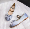 Elastic Rhinestone Band Mary Janes Woman Bowtie Silk Ballets Shoes Ladies Round Toe Flats Female Loafers Wedding Brides Shoes