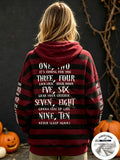 Women Fleece Hoodie Halloween Horror Stripe Metal Claw Print Long Sleeve Pullover