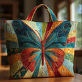 Butterfly Patterns Women Quilted Tote Bag Vintage Lightweight Canvas Shoulder Bag 3D Printed Patterns Large Capacity