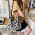 Ins Style Leopard Print Canvas Bag for Women, Fashion Japanese Korean Versatile Shoulder Crossbody Pouch for Students Daily Use