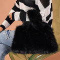 Women's Korean Style Fluffy Square Bag Cute Faux Fur Tote Bag Autumn Winter Underarm Shoulder Handbag Versatile Purse