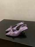 2025 Spring New French Baotou Sandals Fashionable and Sexy Bow High Heels with a Sharp Point Shallow Mouth Stiletto Sandals