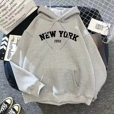 Hoodie Europe and America Sweatshirts for Women New York Letter y2k Autumn Winter Casual Long Sleeve Pullover with Pockets