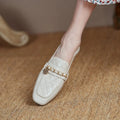 Blapunka Women Genuine Leather Designer Quilted Loafers Flat Shoes Brand Chain Square Toe Slip-ons Casual Leisure Shoes Beige 40