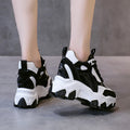 9.5CM High Platform Sneakers for Women Chunky Leather Shoes Fashion Walking Trainers Casual Shoes Woman Lace-up Vulcanized Shoe