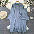 Sweet Pink Knitted Camisole Dress Two-piece Suit Women Casual Slim Long Sleeve Cardigan+Suspenders Vintage Sweet Chic Dresses