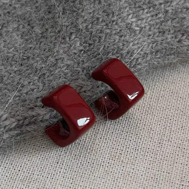 Red Wine Drip Glaze Stud Earrings for Women Fashion Vintage Square Earrings Jewelry Gift Party Accessories Серьги Женские