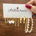 Fashion Geometric Hoop Earrings Set for Women Vintage Bohemian Pearl Gold Color Round Earring Punk Daily Wear Jewelry Gifts 2025