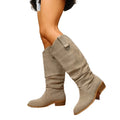 2025 Plus-size Suede Autumn/winter Pointed-toe Square Heel Boots High-top Fashion Women's Boots That Do Not Reach The Knee