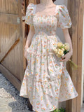 Floral New Style Waist Covering Female Blossoms Slimming Mid-length Dress