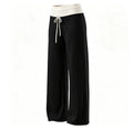 High-Waisted Color-Block Straight-Leg Sports Pants for Women, Loose Fit with Drawstring, Slimming Wide-Leg Yoga Pants, Casual Br