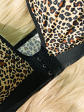 S-XL Women's Sexy Plunge Leopard Print Push Up Bra Wireless Unlined Comfortable Lingerie