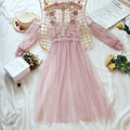 Women Evening Dress Three-dimensional Decoration Floral Mesh Stand Collar Lantern Sleeve Waist Up Ladies Dresses Summer 2024