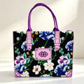 Women Felt Tote Bag，Makeup bag Floral Print Large Capacity Handbag Vintage Flower Pattern Shopping Bag