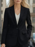 Office Women's Blazer Classic Long Sleeve Button Pocket Fashion Cardigan Commuting Simple White Coat for Female