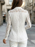 2026 New Women's White Hollow-Out Floral Lace Blazer with Lapel, Long Sleeves, Single-Breasted, Slim Fit, Elegant Outerwear for Workplace and Weddings, Suitable for Weddings, Workplace Occasions, Autumn and Spring