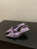 2025 Spring New French Baotou Sandals Fashionable and Sexy Bow High Heels with a Sharp Point Shallow Mouth Stiletto Sandals