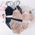 Lace Lingerie Set Cross Shoulder Strap Without Steel Ring Bra Women's Comfortable Support Underwear Fashionable Gathering Design