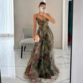 Sleeveless V-neck Women's Maxi Skirt 2025 New Mesh Print Slip Dress for Vacation Casual Party Dress Comfortable Oversized Skirt