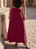 Daily Streetwear Ladies High‑waist A‑Line Maxi Skirt Solid Soft Knit Swing Long Skirt Elastic Wide Waistband Skirts