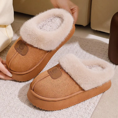 Winter Warm Plush Slippers Women Thick Sole House Shoes Indoor Fuzzy Non-Slip Comfortable Casual Fold-Over Furry Clogs