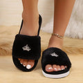 Fashion Crown Decoration Home Slippers for Women 2026 Winter Soft Sole Fluffy Slippers Warm Short Plush Open Toe Slides Shoes