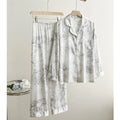 2PCS Pjs Sleepwear Set Sexy Print Women Pajama Trouser Suits Spring New Ice Silk Rayon Night Wear Homewear Loose Loungewear