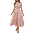 New Women's Short Sleeve Dress Spring and Summer High Waist Pullover V-Neck Dresses Fashion Female Casual Long Dresses