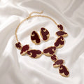 Vintage Burgundy Enamel Jewelry Set Irregular Abstract Necklace Earrings Retro Statement Accessories For Women Party Wear
