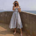 Summer Female Shoulderless Dress Slash Neck Fashion Printing Short Lantern Sleeve Women's Holiday Clothes Sexy Lady Floral Dress