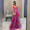 Sleeveless V-neck Women's Maxi Skirt 2025 New Mesh Print Slip Dress for Vacation Casual Party Dress Comfortable Oversized Skirt