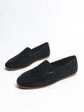 Women's V-Cut Suede Loafers, Round-Toe Pu Flat Slip-On Shoes, Retro Versatile Casual Women's Shoes for Commuting
