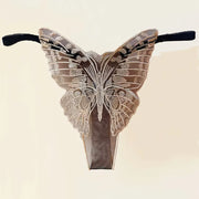 Gold Thread Embroidered Transparent Mesh Thong Sexy Exquisite Beauty Butterfly G-strings Perspective Lingerie Plus Size XS-XXL