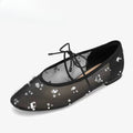 YNPO Fashion Lace Up Mary Jane Shoes Women Elegant Ballet Flats Crystal Rhinestone Mesh Round Toe Loafers Ladies Mules Sandals