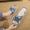 House Flax Slippers Women Floral Autumn Cute Home Indoor Non Slip Funny Sandals Cartoon Kawaii Linen Cat Shoes Flat  Striped