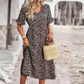 plus Size Floral Print V-Neck Ruffled Short Sleeve Dress Elegant Comfortable Skirt for Vacation Wear