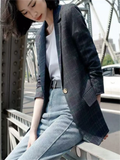 Vintage Women's Blazer Checked Plaid Fashionable Suit Jacket Thin Coats patchwork pocket coat OLCasual Outwear Suits