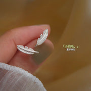 New 925 Sterling Silver Feather Earrings Personality Charm Geometric Shape Women Earrings Birthday Party Gift Exquisite Jewelry