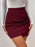 European and American Spring, Summer and Autumn Solid Color Casual Pleated Skirt