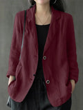 Women Blazer ZANZEA Women Lapel Neck Long Sleeve Blazer Autumn Vintage Casual Solid Cotton Blazer Elegant Cardigan Thin Coats Work Suits