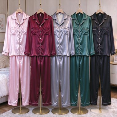 Womens Silk Satin Pajamas Set Sleepwear Pijama Women's Loungewear Pajamas Suit Female Sleep Two Piece Set Feminino Fofo Pyjamas